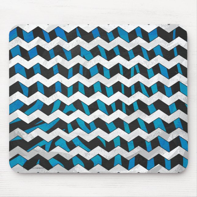 Zebra Chevron Black och Blue Musmatta (Framsidan)