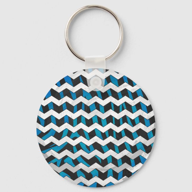 Zebra Chevron Black och Blue Nyckelring (Framsida)