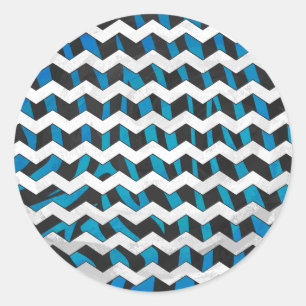 Zebra Chevron Black och Blue Runt Klistermärke