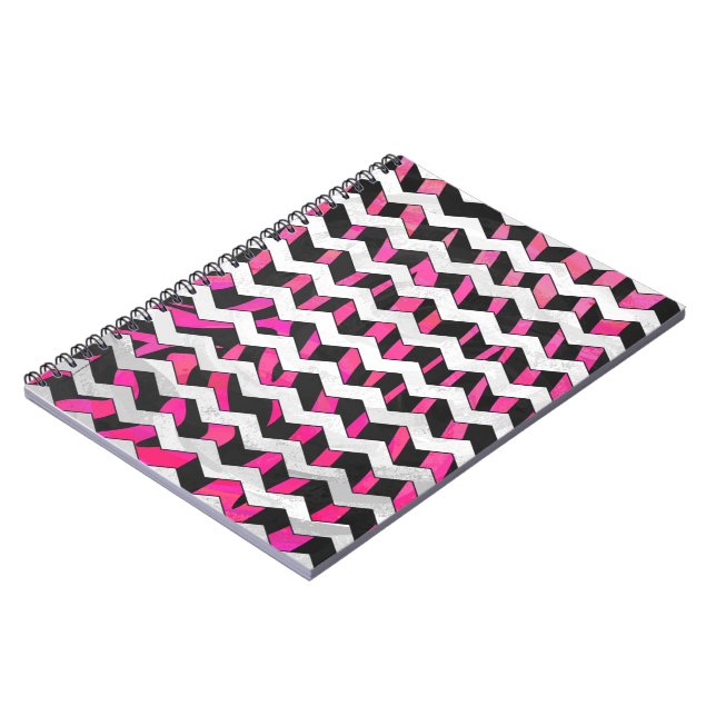 Zebra Chevron Black och Shock rosa Anteckningsbok (Vänstra Sidan)
