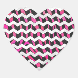 Zebra Chevron Black och Shock rosa Hjärtformat Klistermärke