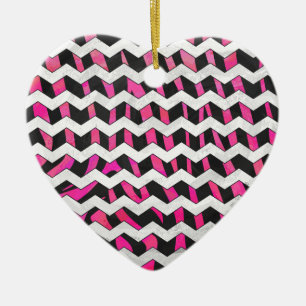 Zebra Chevron Black och Shock rosa Julgransprydnad Keramik