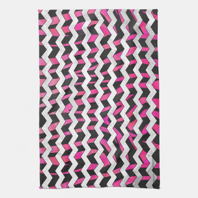 Zebra Chevron Black och Shock rosa Kökshandduk (Vertikal)