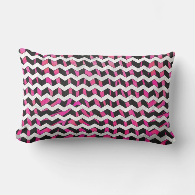 Zebra Chevron Black och Shock rosa Lumbarkudde (Framsida)