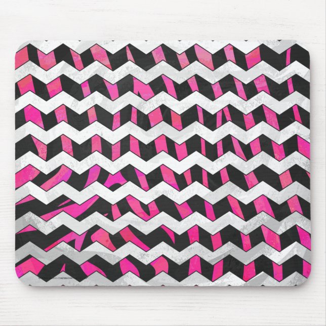 Zebra Chevron Black och Shock rosa Musmatta (Framsidan)