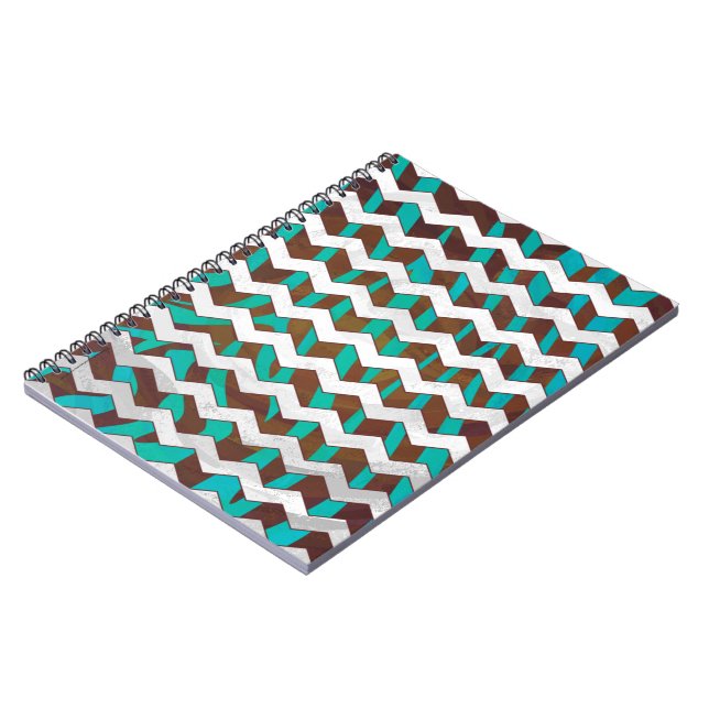 Zebra Chevron Brown och Teal Print Anteckningsbok Med Spiral (Vänstra Sidan)