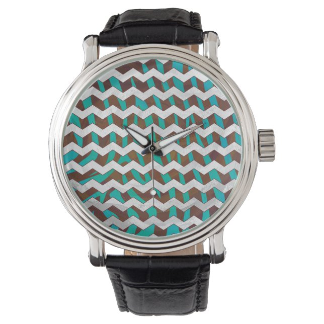 Zebra Chevron Brown och Teal Print Armbandsur (Framsida)
