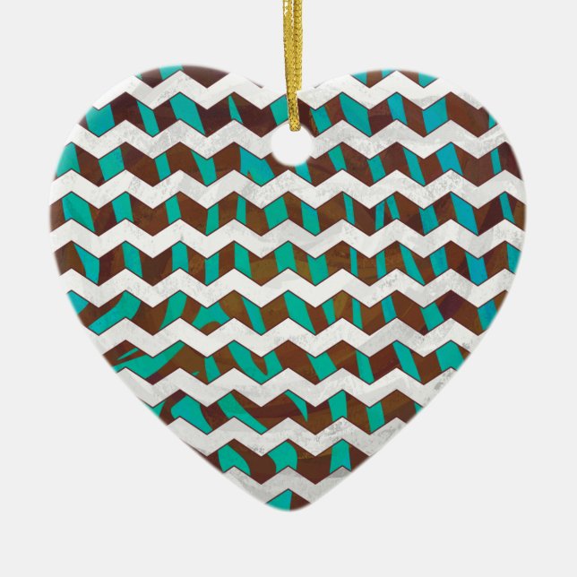 Zebra Chevron Brown och Teal Print Julgransprydnad Keramik (Framsidan)