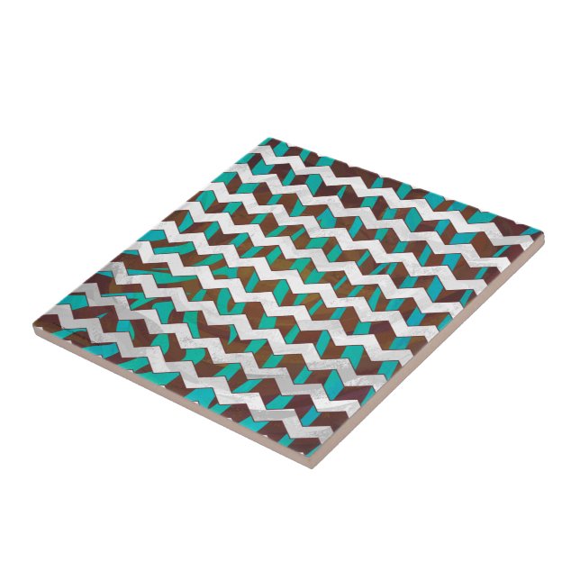 Zebra Chevron Brown och Teal Print Kakelplatta (Sidan)