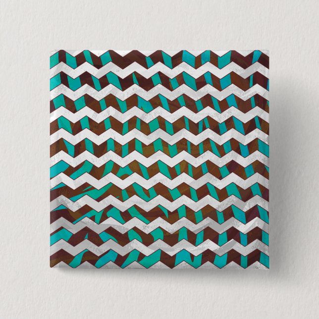 Zebra Chevron Brown och Teal Print Knapp (Framsida)