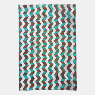 Zebra Chevron Brown och Teal Print Kökshandduk