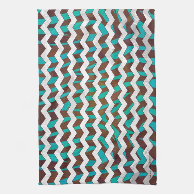 Zebra Chevron Brown och Teal Print Kökshandduk (Vertikal)
