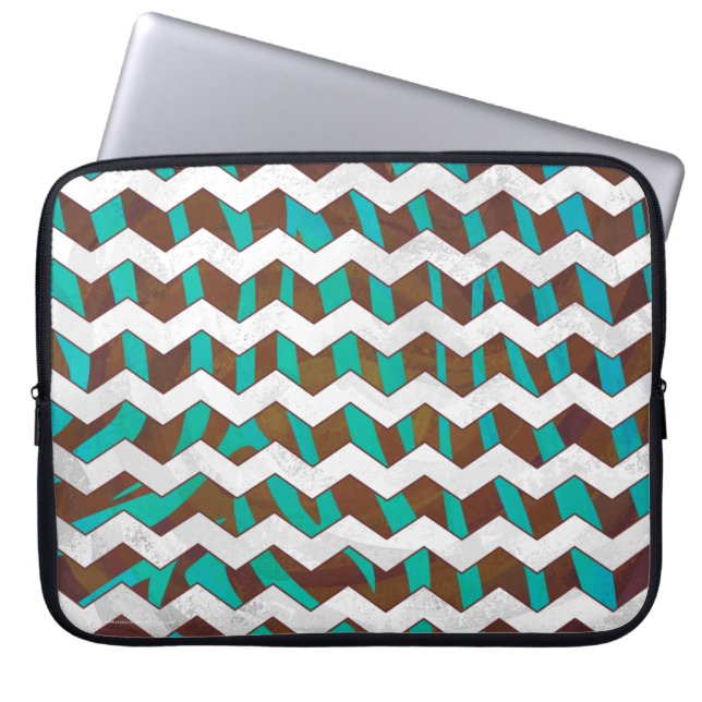 Zebra Chevron Brown och Teal Print Laptop Sleeve (Framsidan)