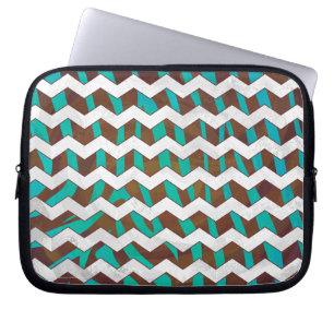 Zebra Chevron Brown och Teal Print Laptop Sleeve