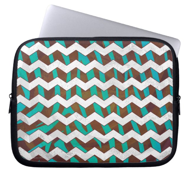 Zebra Chevron Brown och Teal Print Laptop Sleeve (Framsidan)