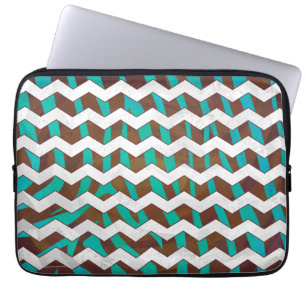 Zebra Chevron Brown och Teal Print Laptop Sleeve
