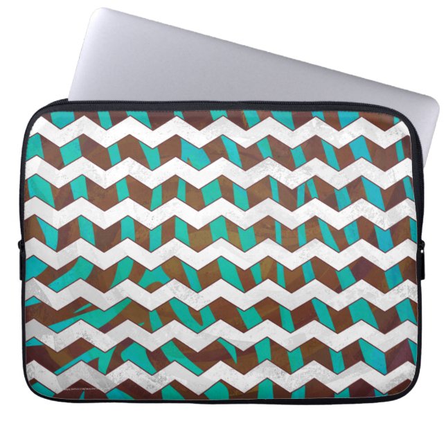 Zebra Chevron Brown och Teal Print Laptop Sleeve (Framsidan)