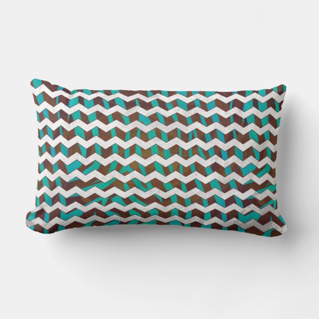Zebra Chevron Brown och Teal Print Lumbarkudde (Framsida)