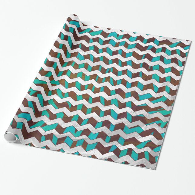 Zebra Chevron Brown och Teal Print Presentpapper (Utrullad)