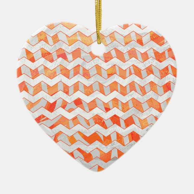 Zebra Chevron Orange and White Julgransprydnad Keramik (Framsidan)