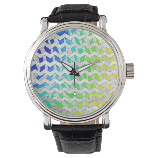 Zebra Chevron Rainbow and White Print Armbandsur (Framsida)