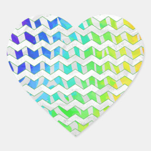 Zebra Chevron Rainbow and White Print Hjärtformat Klistermärke