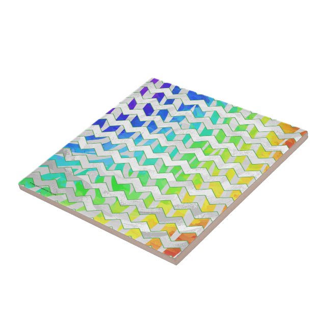 Zebra Chevron Rainbow and White Print Kakelplatta (Sidan)