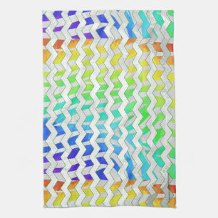 Zebra Chevron Rainbow and White Print Kökshandduk