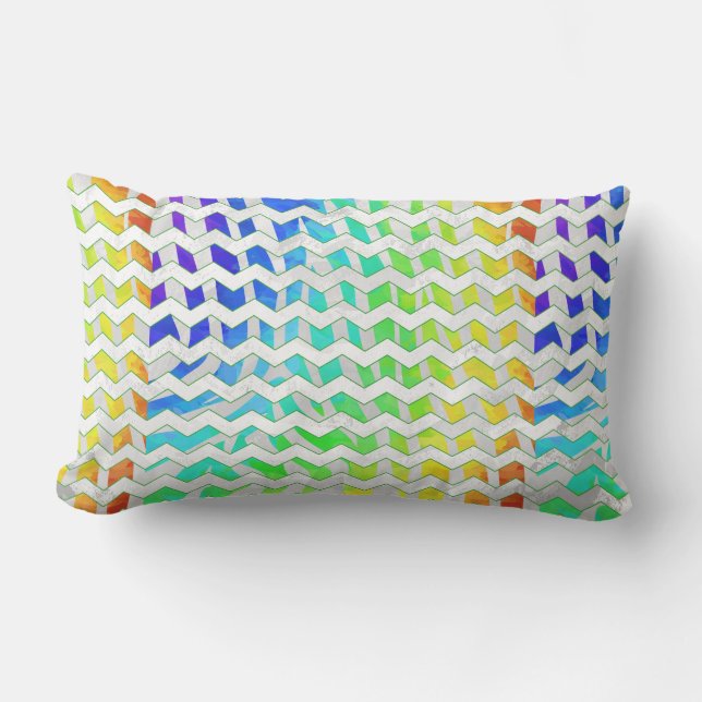Zebra Chevron Rainbow and White Print Lumbarkudde (Framsida)