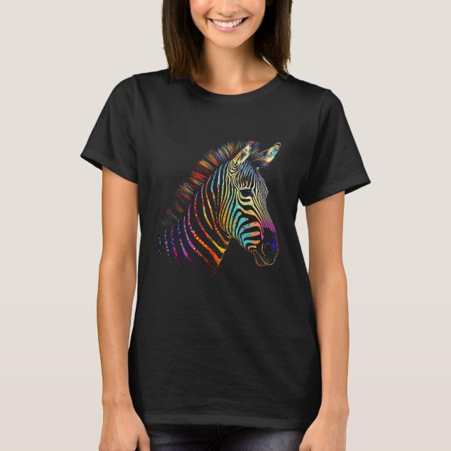 Zebra Colourful  Animal Zoo Animal T Shirt (Framsida)
