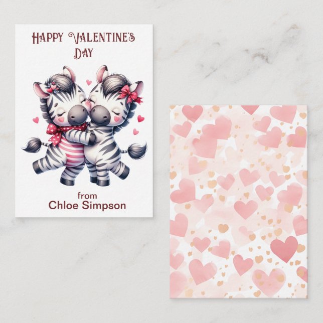 Zebra Couple Barn Valentine Classroom Party Anteckningskort (Fram/baksida)