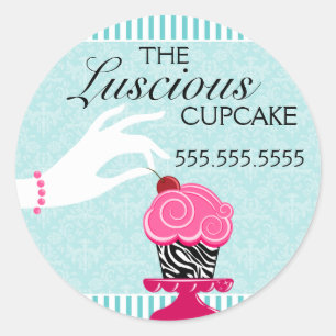 Zebra Cupkaka Teal Damask Bakery Sälar Runt Klistermärke