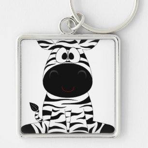 Zebra Cute Animal Rand Jungle Safari Whimsical Fyrkantig Silverfärgad Nyckelring