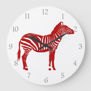 Zebra - Deep Red and White Stor Klocka