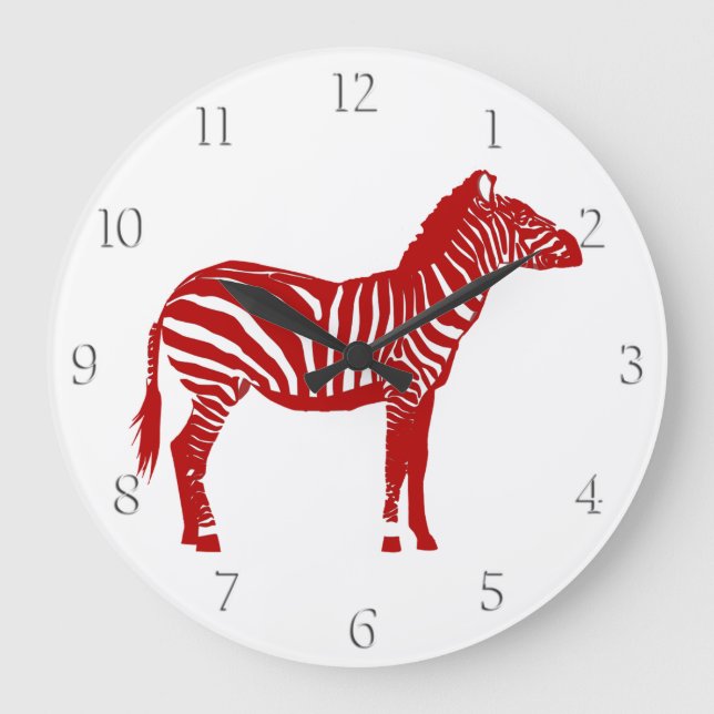 Zebra - Deep Red and White Stor Klocka (Framsida)