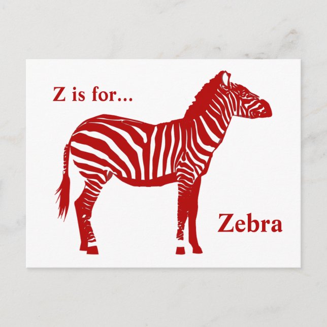 Zebra - Deep Red and White Vykort (Framsida)