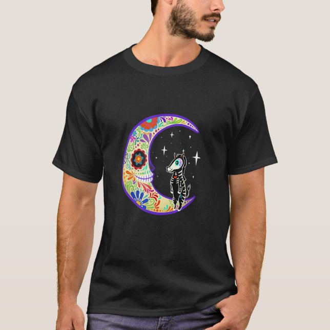 Zebra Dia De Los Muertos Skeleton Sugar Skull T Shirt (Framsida)