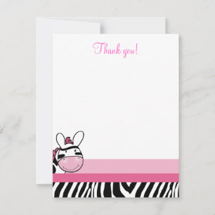 Zebra Diva Baby Rosa 4x5 Flat Tackkort Anteckningskort