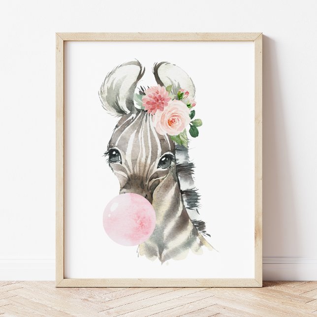 Zebra, Djungel, Rosa Bubblegum, Flickrum Poster (Skapare uppladdad)