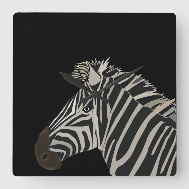 Zebra Djur  Fyrkantig Klocka (Framsida)