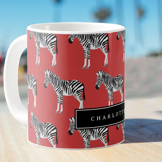 Zebra Exotic Animal Mönster Deep Red Kaffemugg (Zebra Exotic Animal Pattern Deep Red Coffee Mug)
