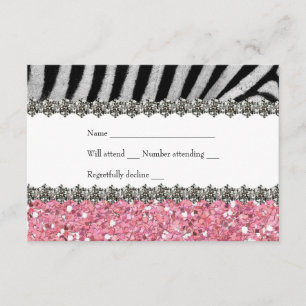 Zebra Faux Rhinestone Rosa Glitter OSA Kort