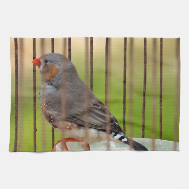 Zebra Finch Bird i Cage Kökshandduk (Horisontell)
