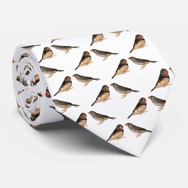 Zebra Finch Frenzy 2 Tie Dbl Sided (välj Färg) Slips (Rullad)