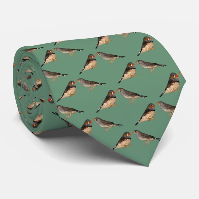 Zebra Finch Frenzy 2 Tie (Grönt) Slips (Rullad)