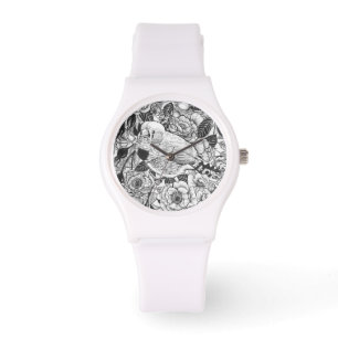 Zebra finch och ro bush bläck teckning armbandsur