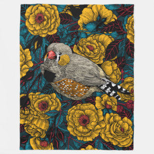 Zebra finch och ro bush fleecefilt