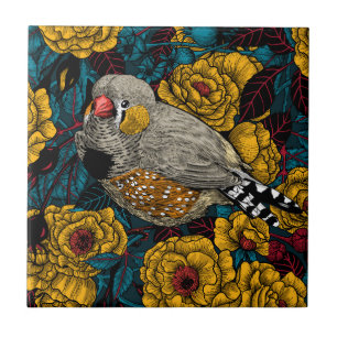 Zebra finch och ro bush kakelplatta