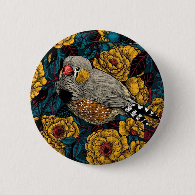 Zebra finch och ro bush knapp (Framsida)