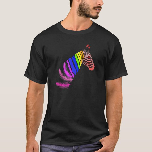 Zebra Fjädrar HBTQ Flagga Pride Månad Stolt HBTQ  T Shirt (Framsida)